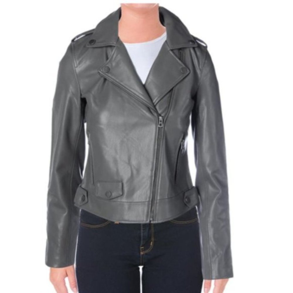 NWT Slate Grey Lucky Brand Moto Leather Jacket - Picture 5 of 6